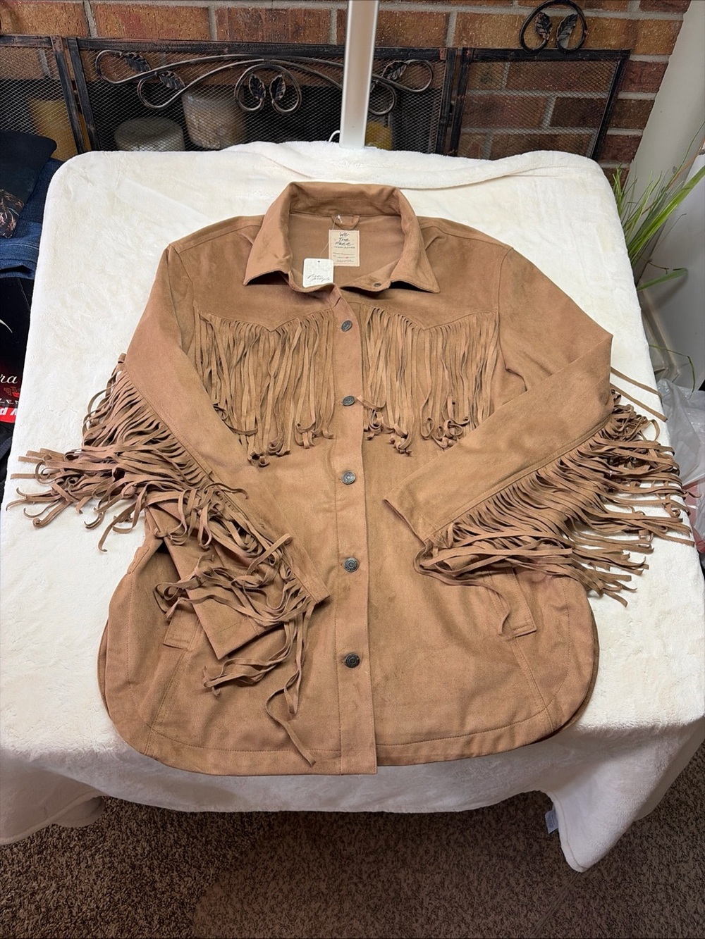 We The Free Jacket Women’s Sz M Vegan Suede Leather Fringe Brown Western Cowgirl